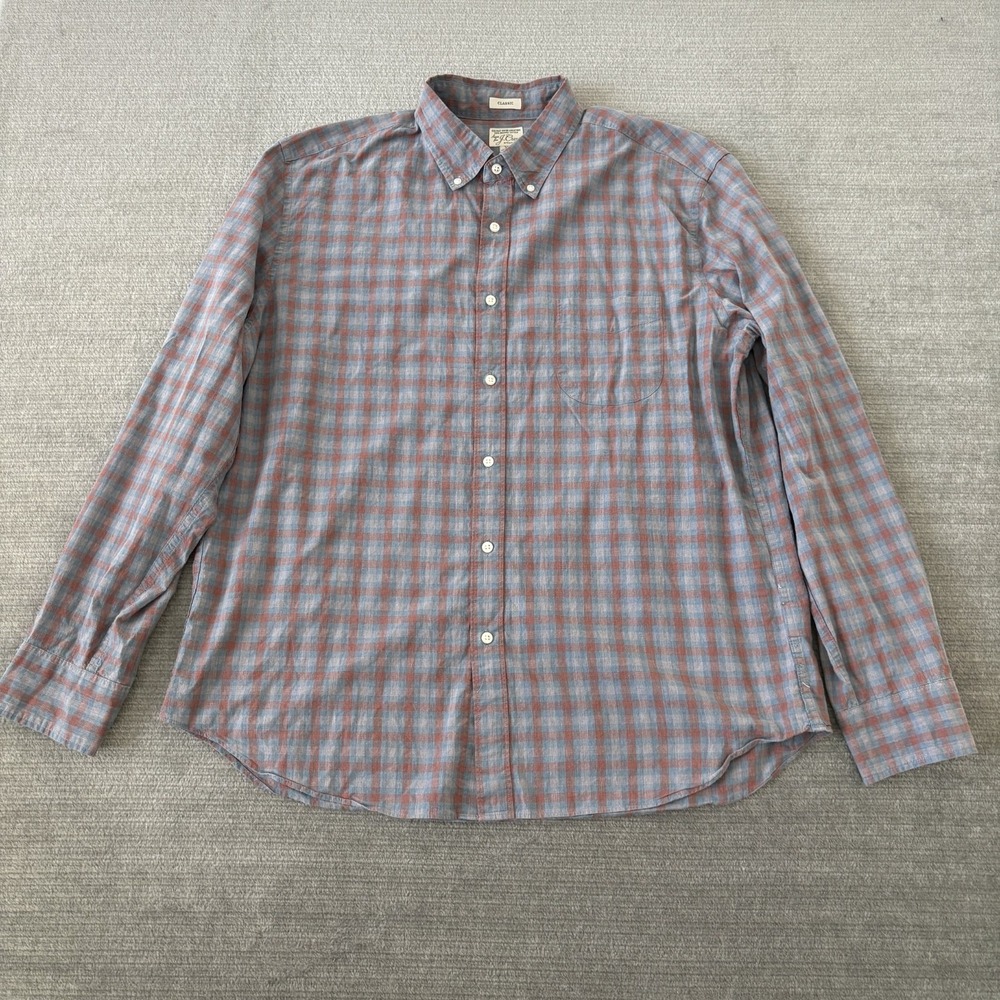 J Crew Stretch Secret Wash Shirt In Mosaic Plaid Mens XL Blue Burgn Button Down
